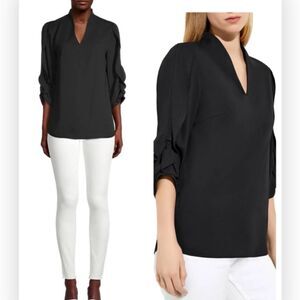 NWT Misook Tulip-Sleeve Crepe De Chine Blouse Medium